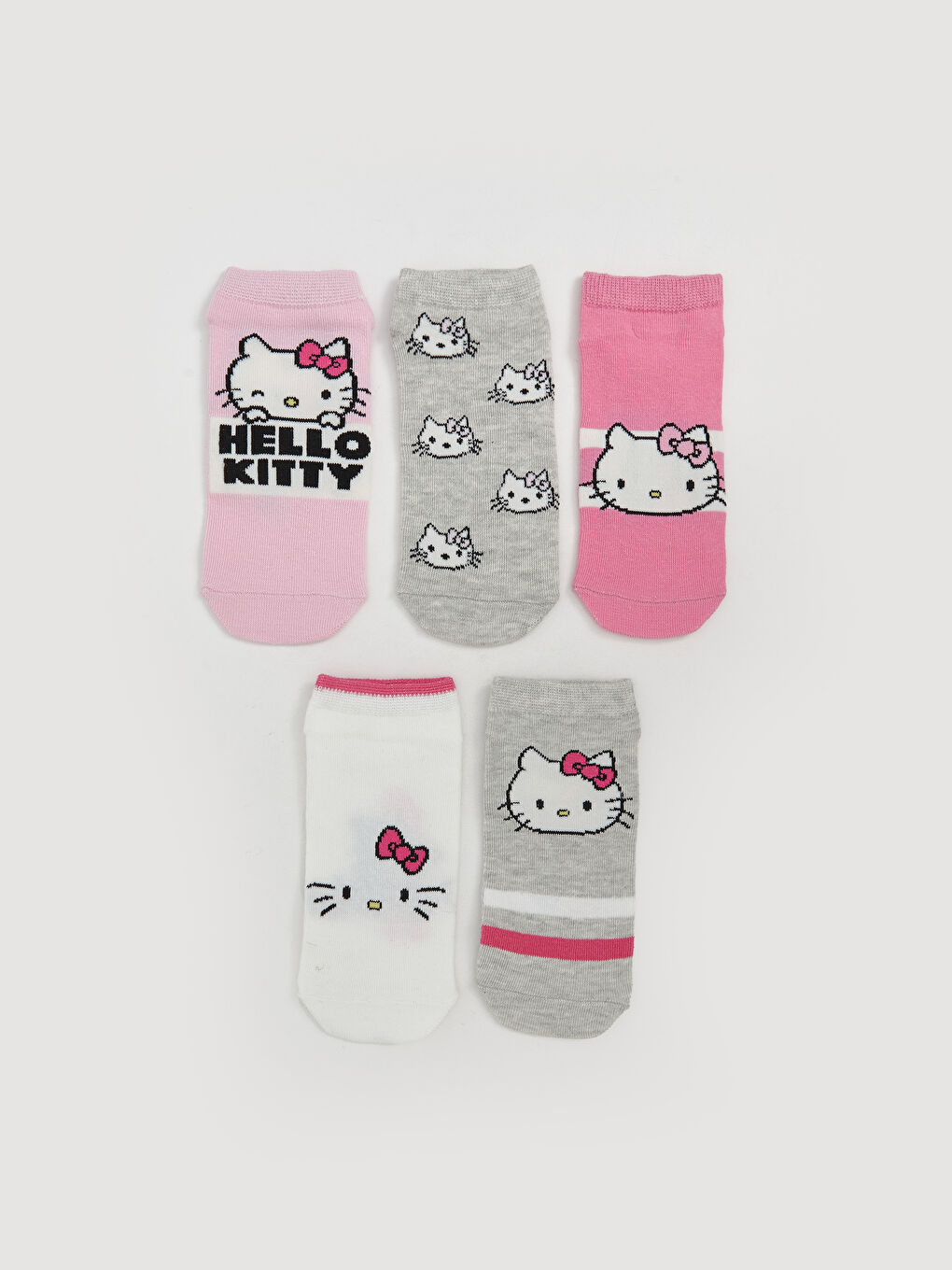 LCW DREAM Hello Kitty Patterned Girls' Trainer Socks 5 Pack -W54138Z4-GAT