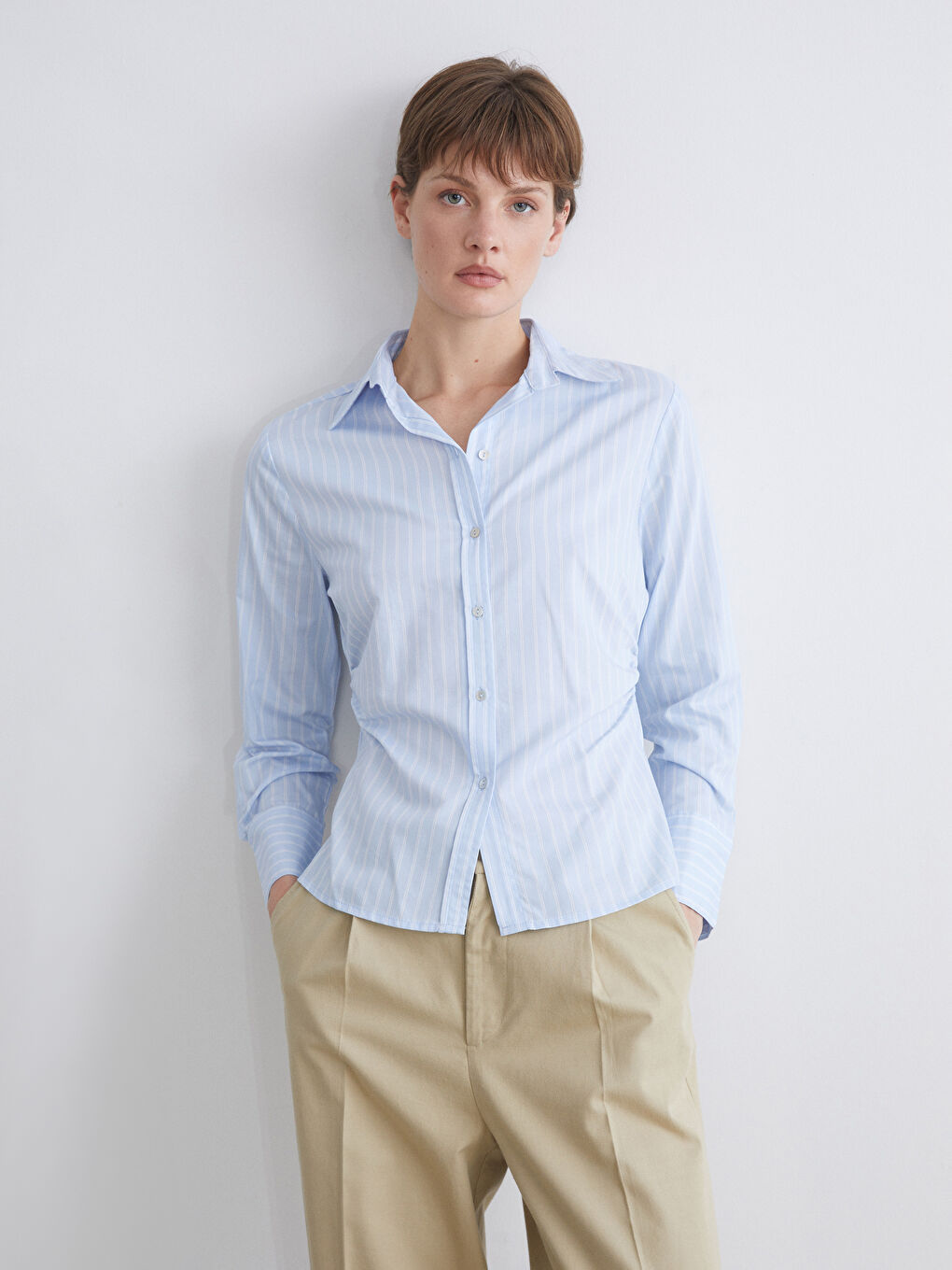 LCWAIKIKI Classic Striped Poplin Women's Shirt -W54149Z8-LEN