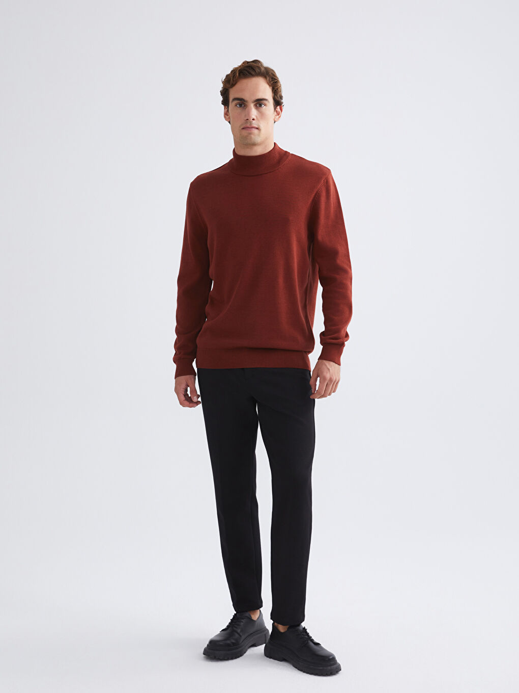 Turuncu Yarım Balıkçı Yaka Erkek Triko Kazak-1