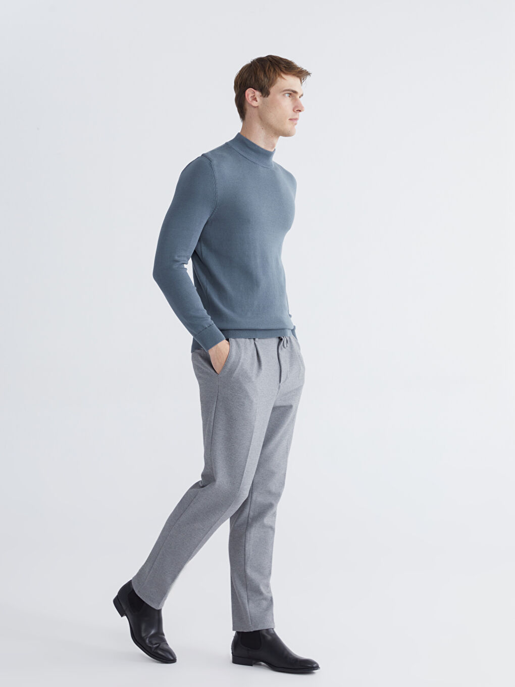 Mavi Yarım Balıkçı Yaka Erkek Triko Kazak-1