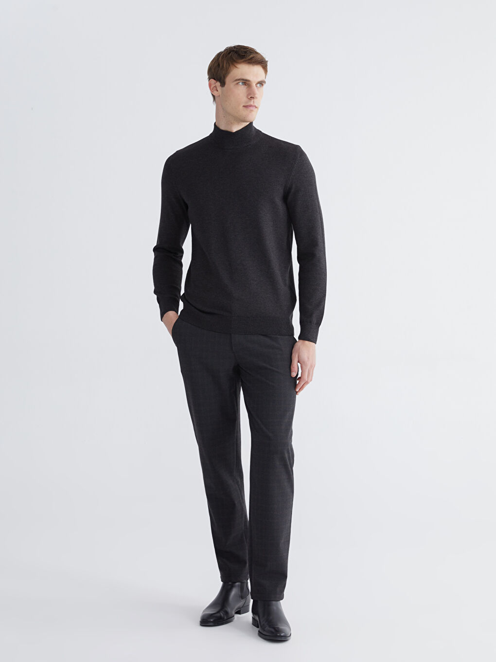 Antrasit Yarım Balıkçı Yaka Erkek Triko Kazak-1