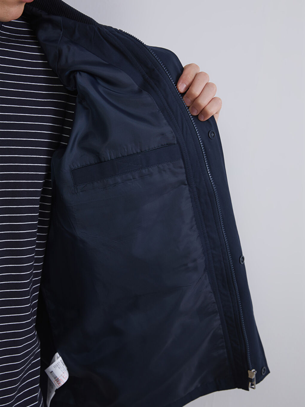 Lacivert Fitilli Kadife Yakalı Erkek İnce Mont-2