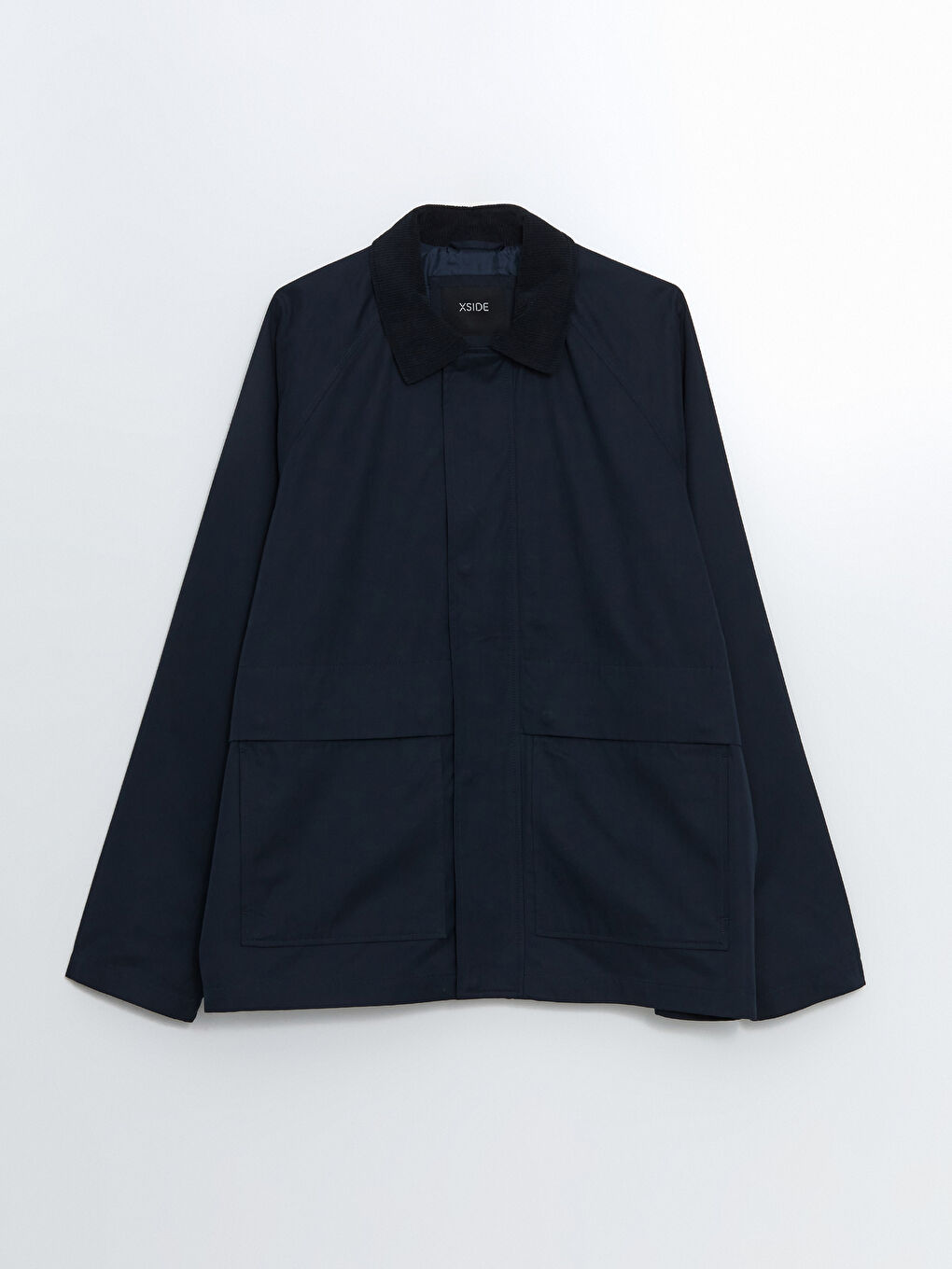 Lacivert Fitilli Kadife Yakalı Erkek İnce Mont-5