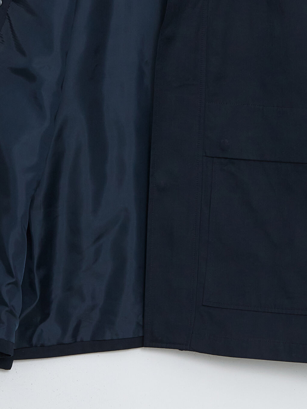 Lacivert Fitilli Kadife Yakalı Erkek İnce Mont-6