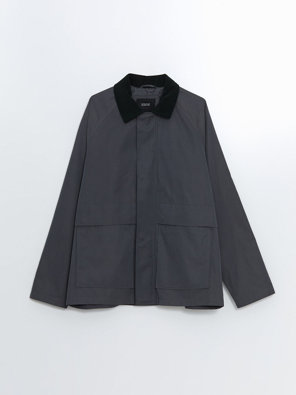 Antrasit Fitilli Kadife Yakalı Erkek İnce Mont-5