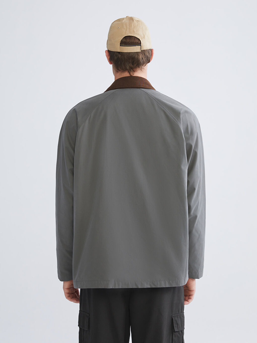 Haki Fitilli Kadife Yakalı Erkek İnce Mont-8