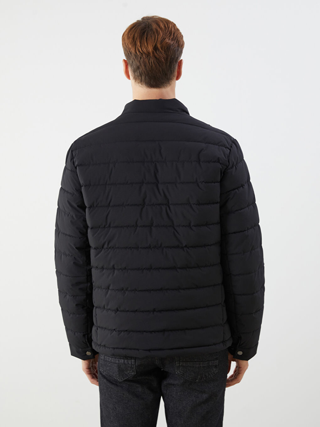 Siyah Standart Kalıp Dik Yaka Erkek Şişme Mont-4