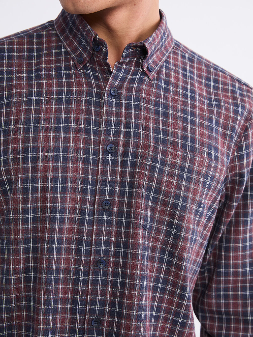 Bordo Regular Fit Uzun Kollu Ekose Erkek Gömlek-2