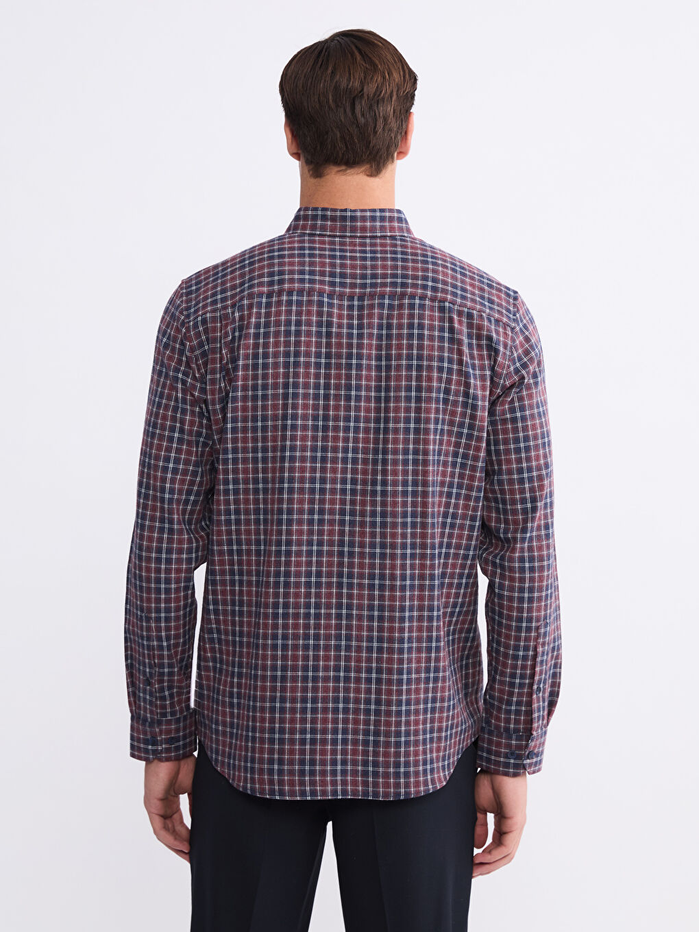 Bordo Regular Fit Uzun Kollu Ekose Erkek Gömlek-3