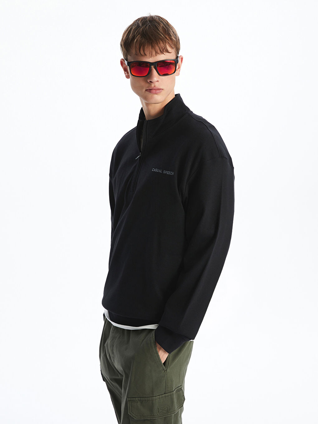 XSIDE Funnel Neck Long Sleeve Men's Zip-Up Sweatshirt -W54268Z8-CVL
