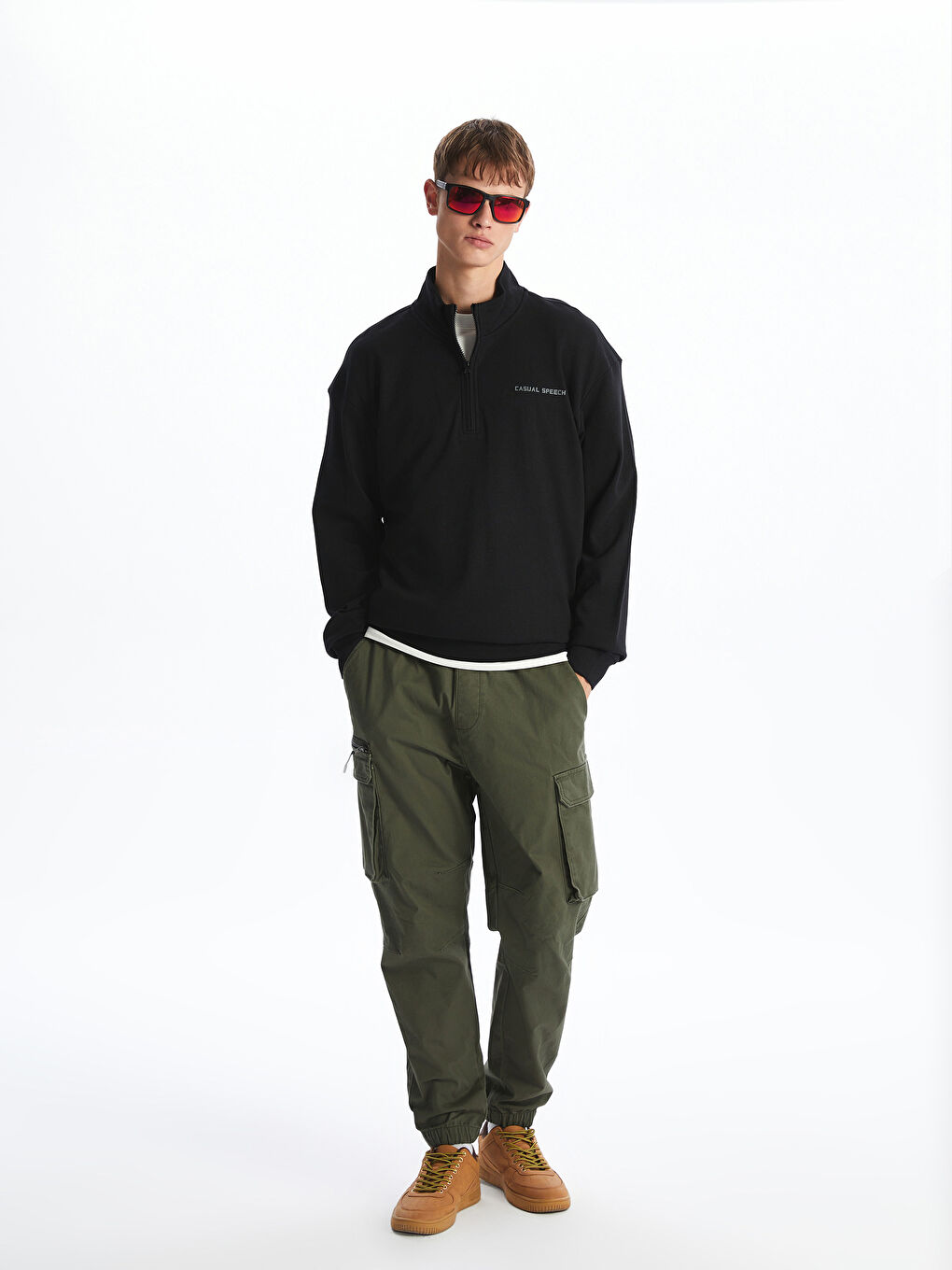 XSIDE Funnel Neck Long Sleeve Men's Zip-Up Sweatshirt -W54268Z8-CVL