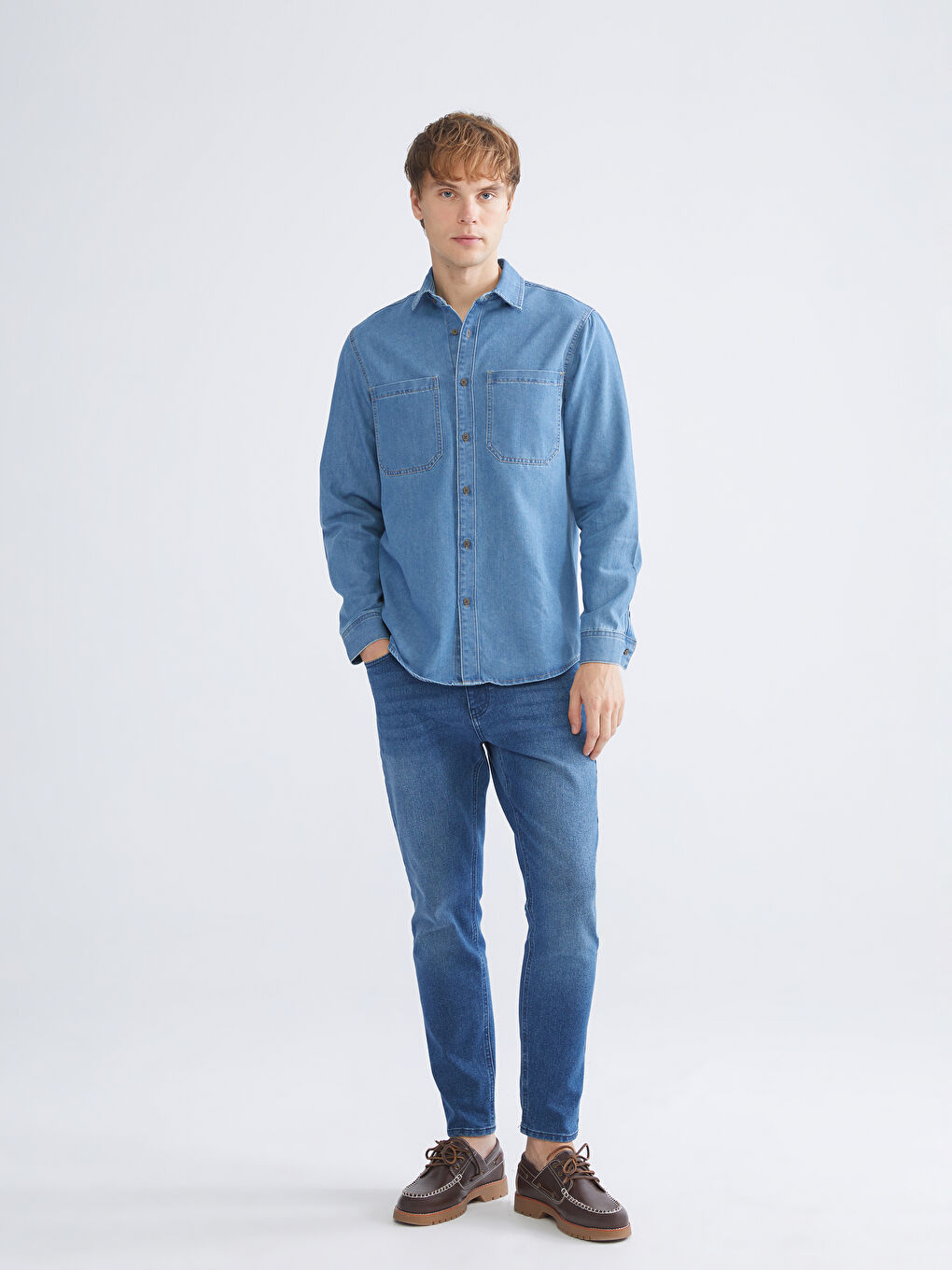 Regular Fit Long Sleeve Men's Denim Shirt-1