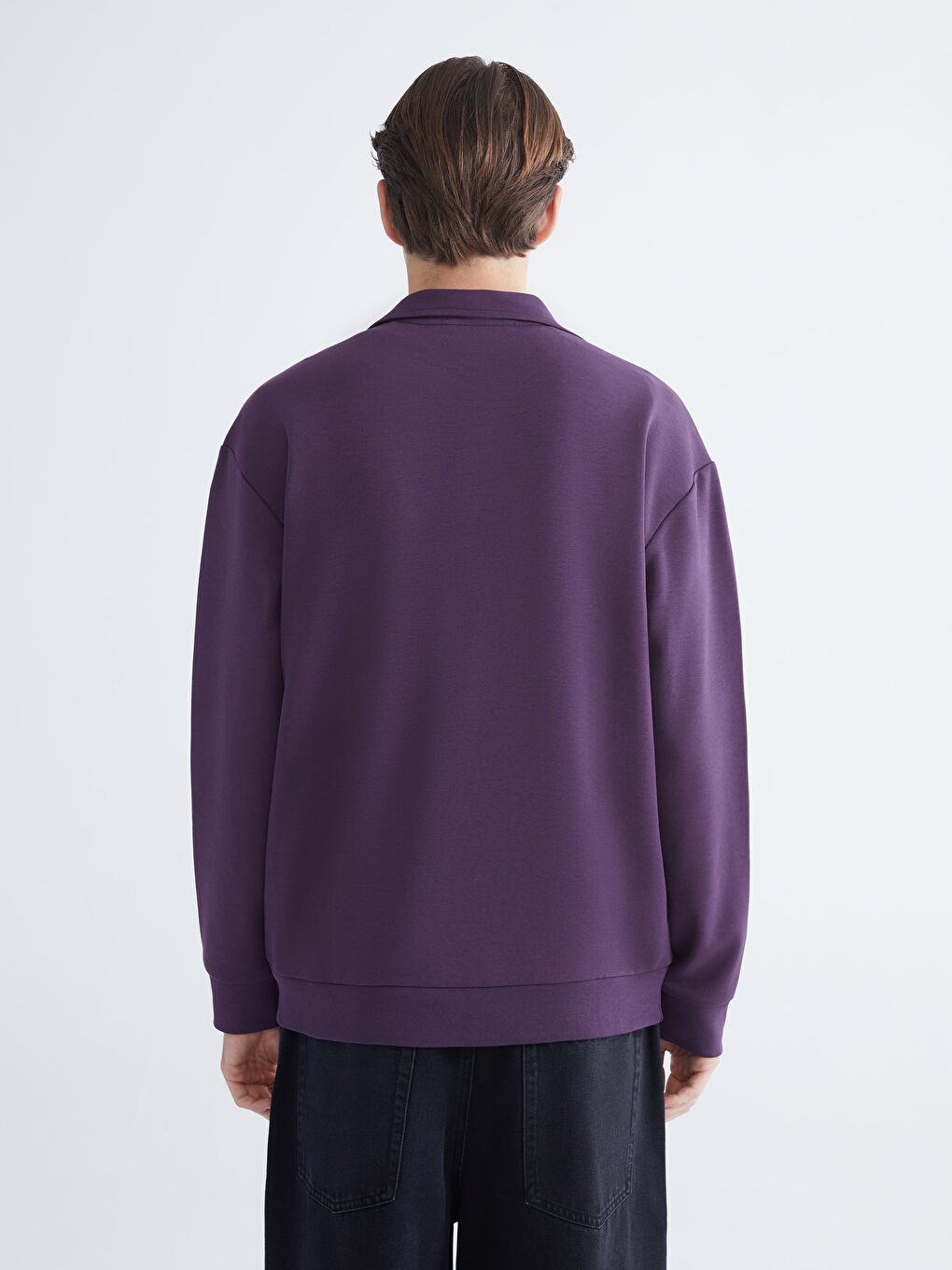 Mor Dik Yaka Baskılı Erkek Sweatshirt-3