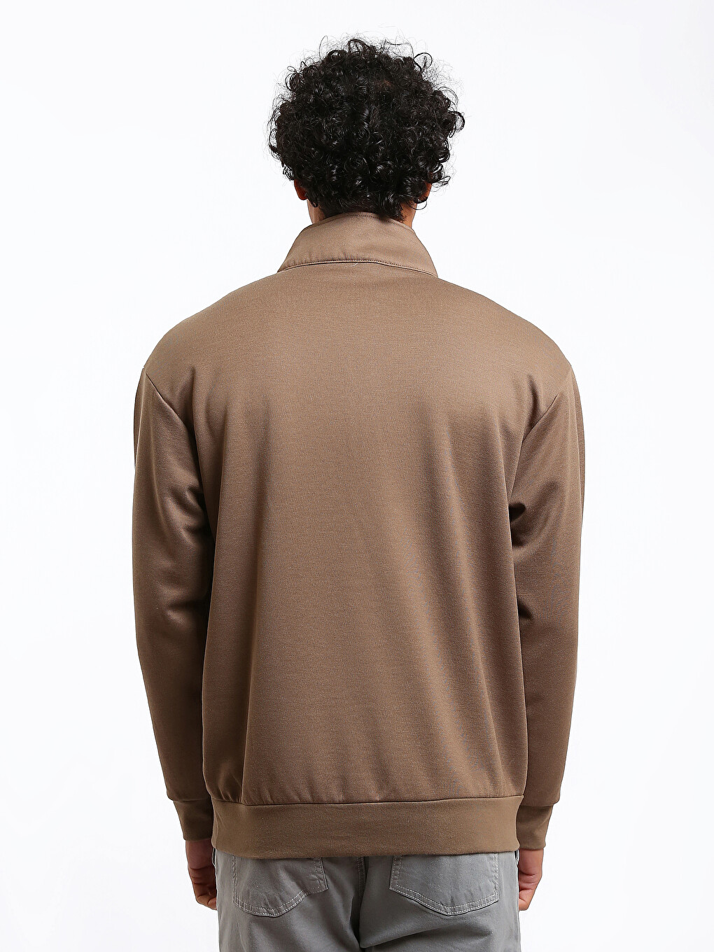 Kahverengi Dik Yaka Baskılı Erkek Sweatshirt-4
