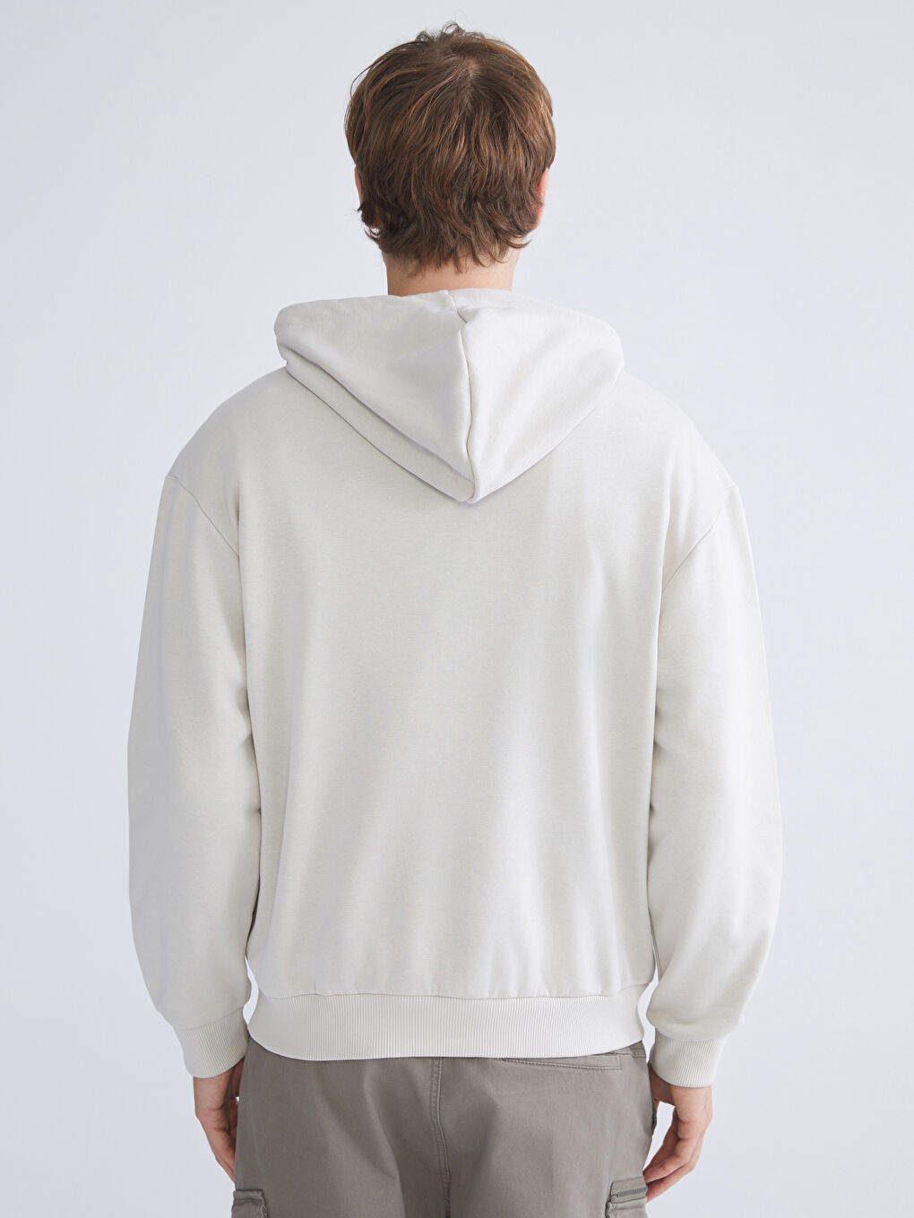 Bej Uzun Kollu Baskılı Erkek Hoodie-3