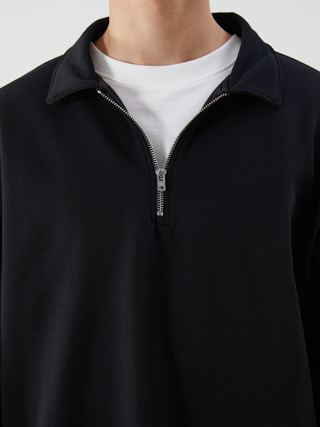 Siyah Polo Yaka Erkek Sweatshirt-2