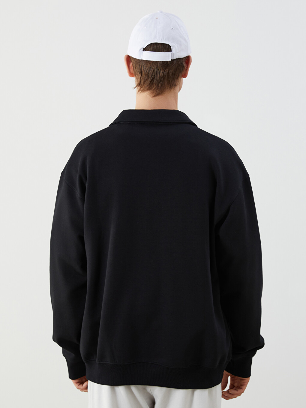 Siyah Polo Yaka Erkek Sweatshirt-3