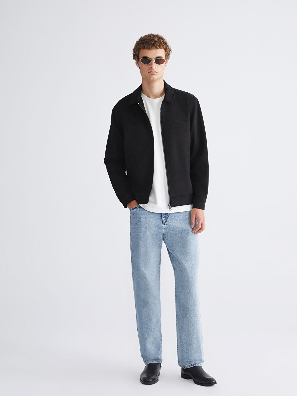 Siyah Standart Kalıp Gömlek Yaka Süet Erkek Mont-1