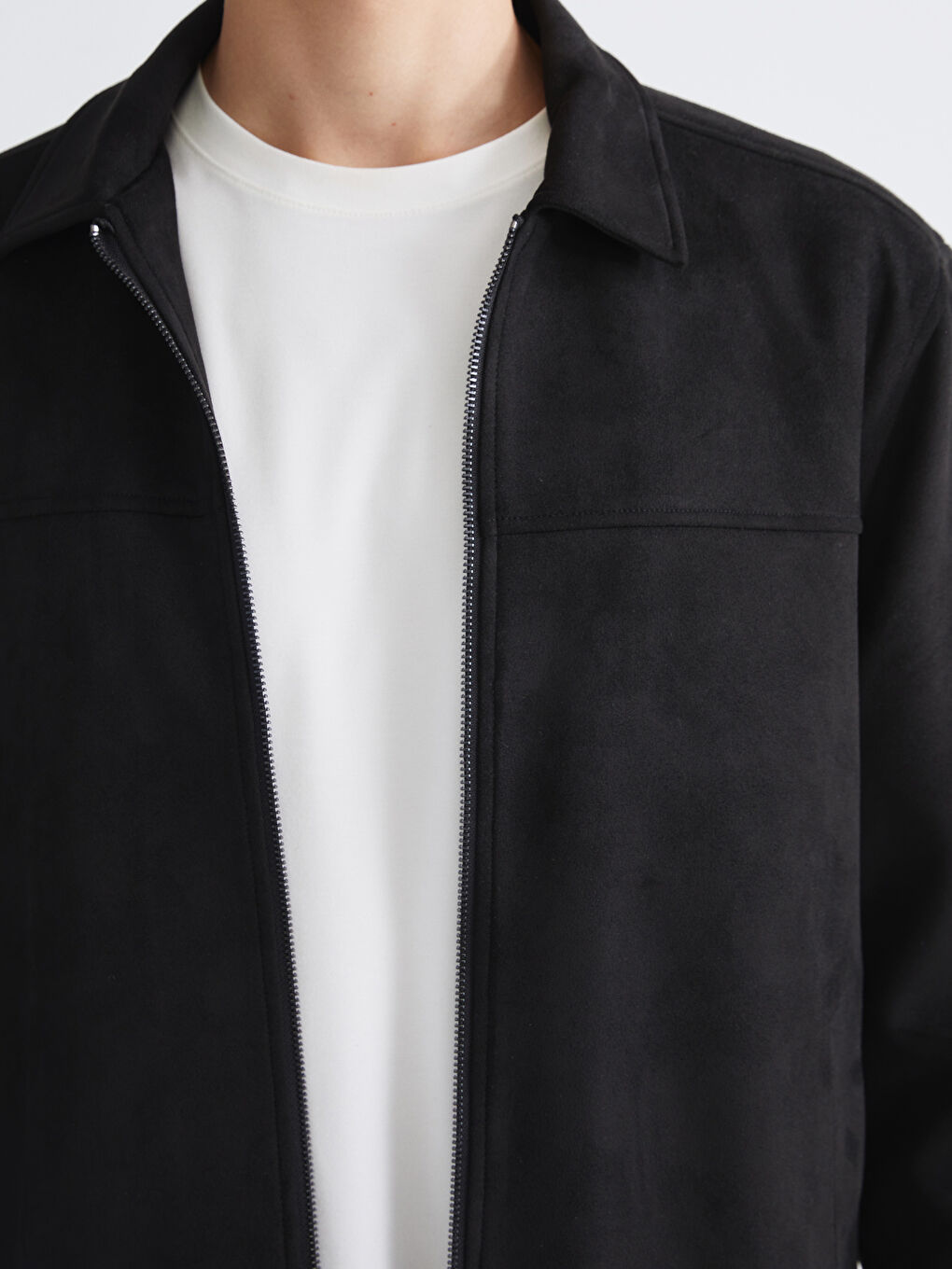 Siyah Standart Kalıp Gömlek Yaka Süet Erkek Mont-2