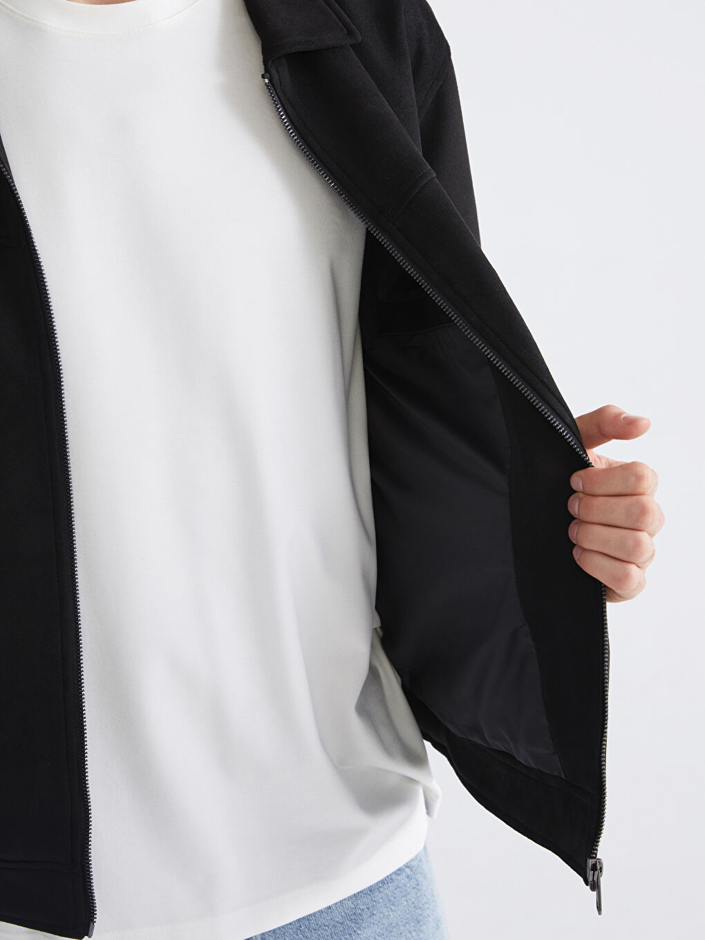 Siyah Standart Kalıp Gömlek Yaka Süet Erkek Mont-3