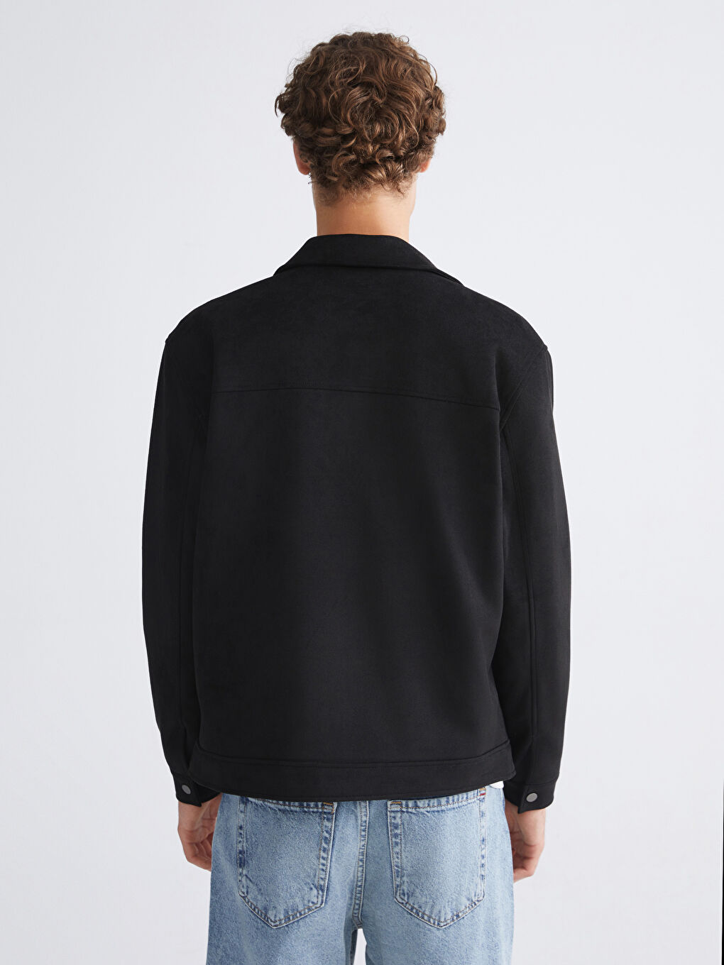 Siyah Standart Kalıp Gömlek Yaka Süet Erkek Mont-4