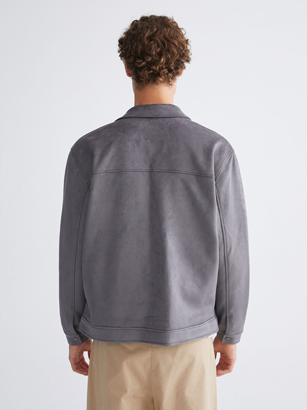 Gri Standart Kalıp Gömlek Yaka Süet Erkek Mont-4