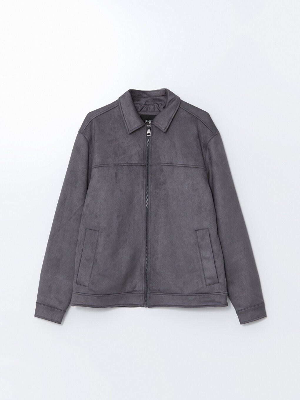 Gri Standart Kalıp Gömlek Yaka Süet Erkek Mont-5