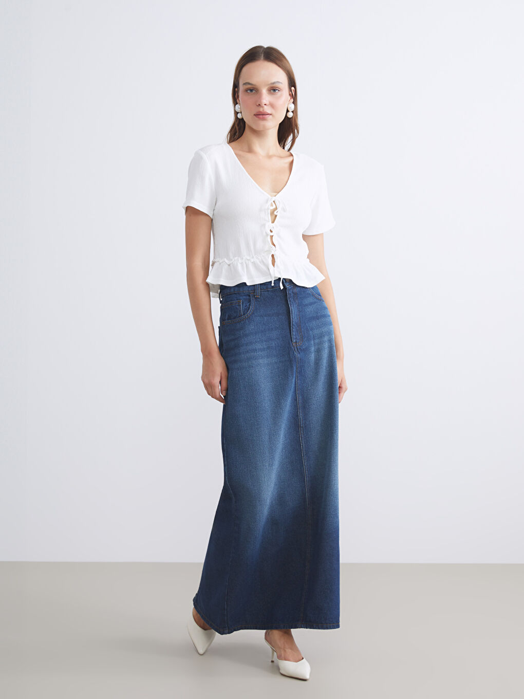 LCW Vision Elasticated Waist Women's Denim Skirt -W54324Z8-309