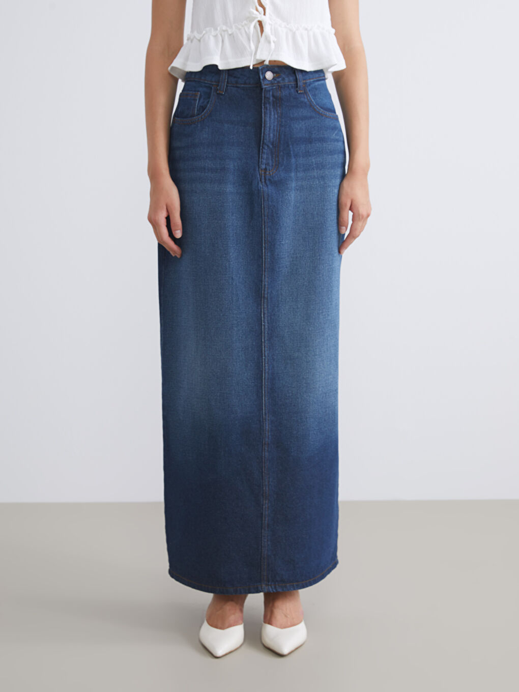 LCW Vision Elasticated Waist Women's Denim Skirt -W54324Z8-309