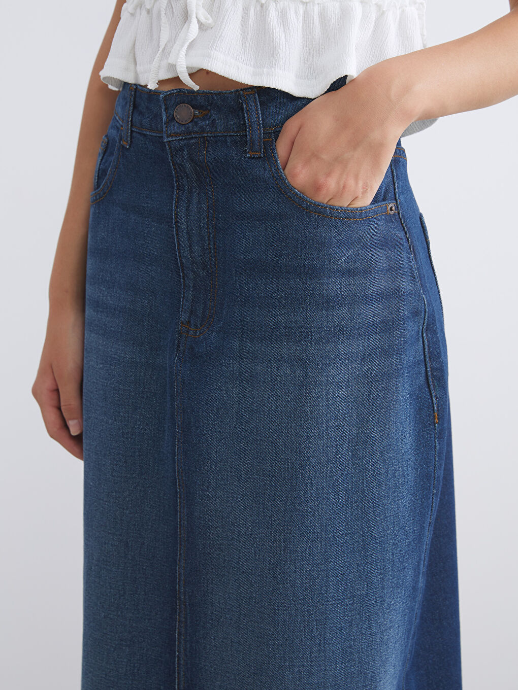 LCW Vision Elasticated Waist Women's Denim Skirt -W54324Z8-309
