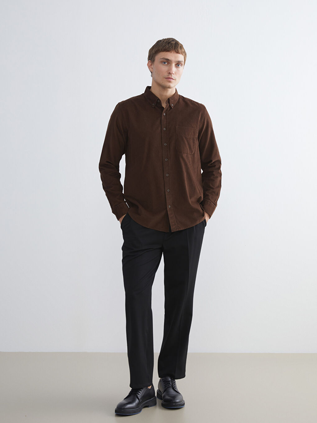 Regular Fit Long Sleeve Velvet Men's Shirt-1
