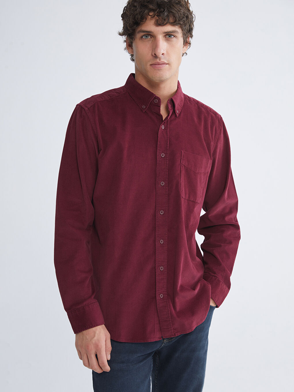 Regular Fit Long Sleeve Velvet Men's Shirt