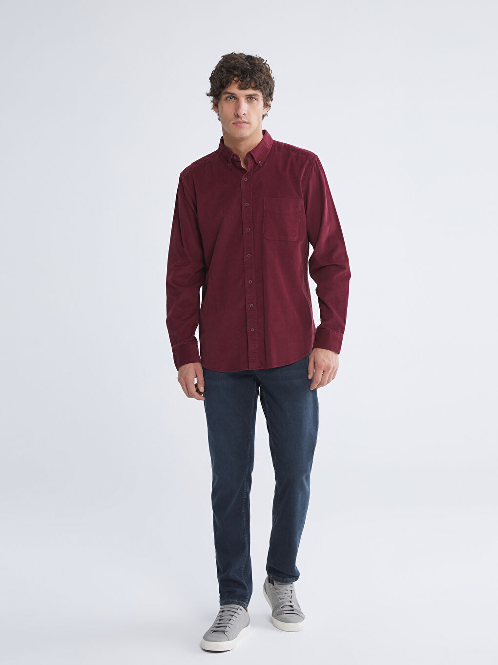 Regular Fit Long Sleeve Velvet Men's Shirt-1