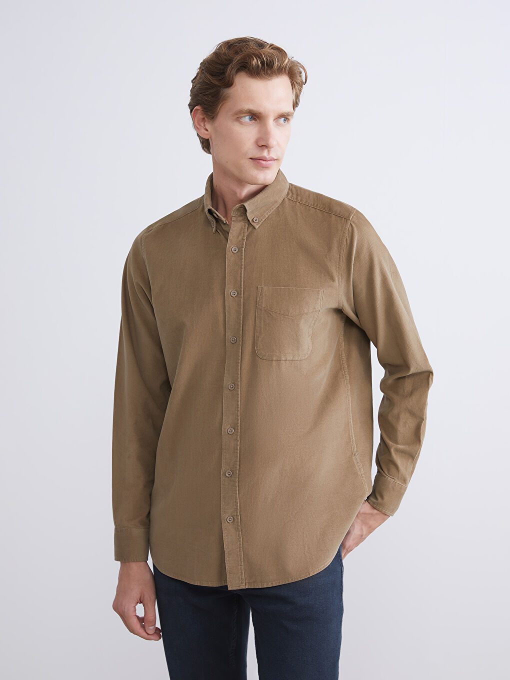Regular Fit Long Sleeve Velvet Men's Shirt-1