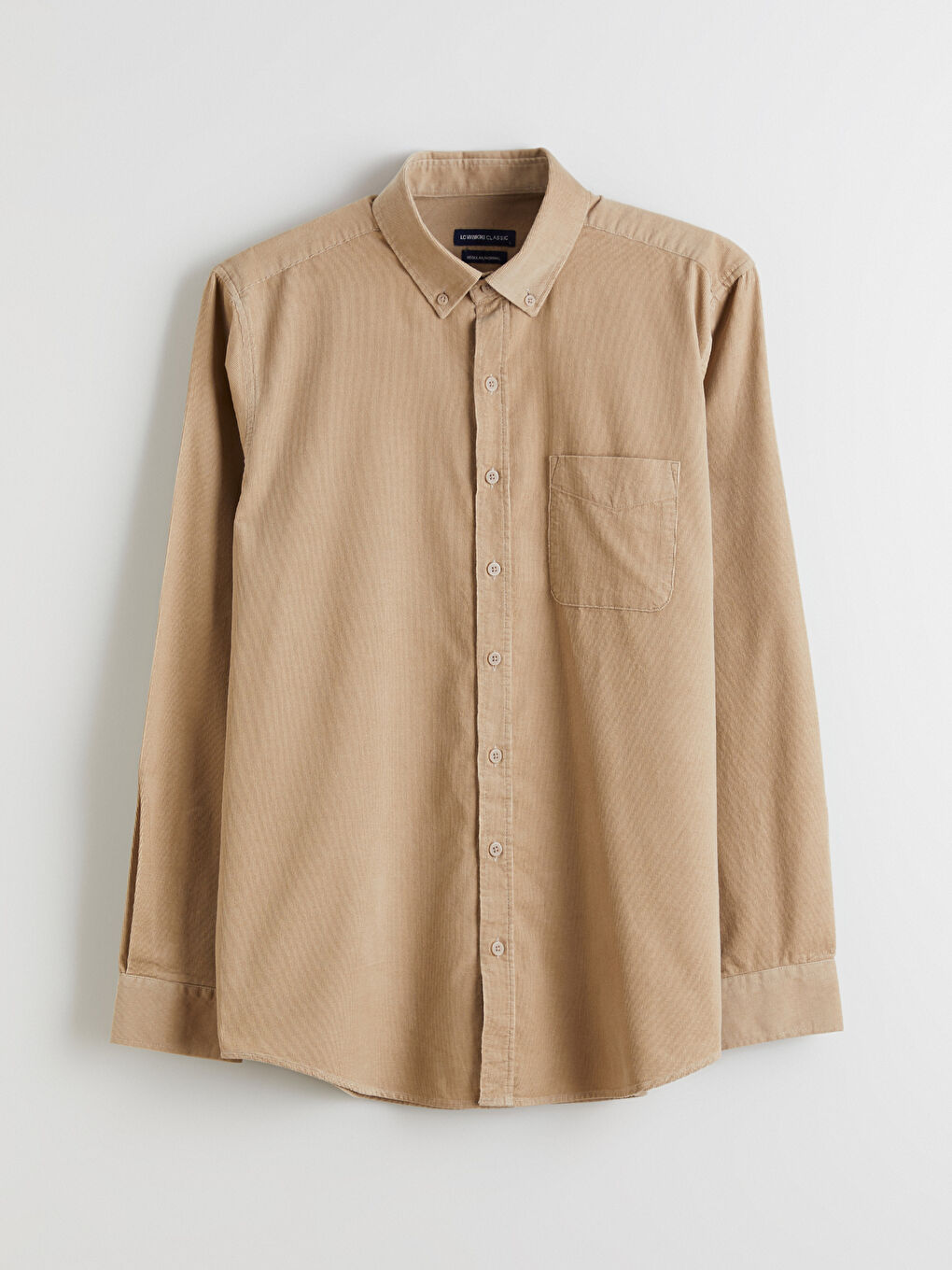 Bej Regular Fit Uzun Kollu Kadife Erkek Gömlek-8