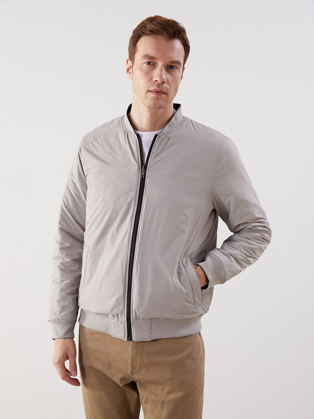 Мужской бомбер стандартного кроя с воротником колледж-1