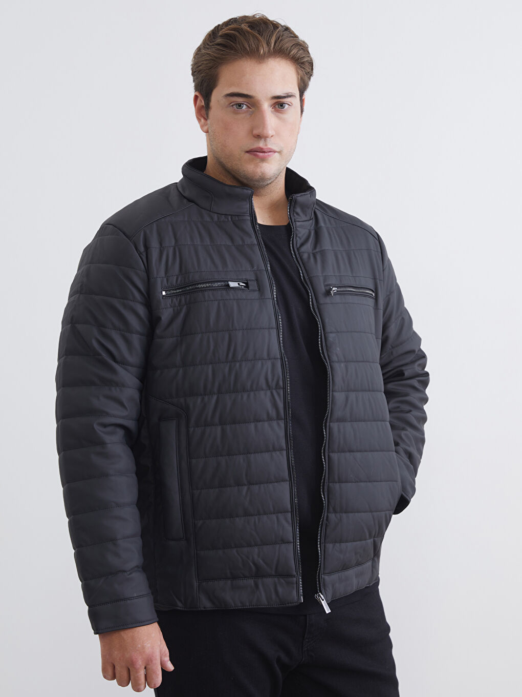 Manteau en Similicuir à Col Chemise pour Hommes Coupe Standard-1