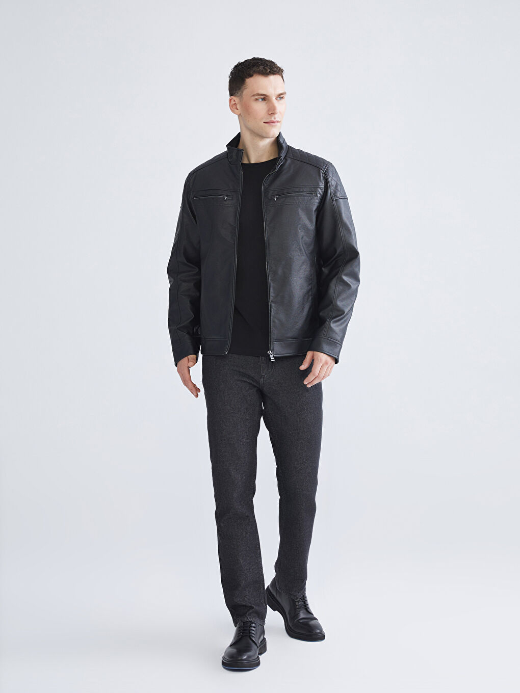 Стандартты пішім ерлерге арналған жасанды былғары күртке-1