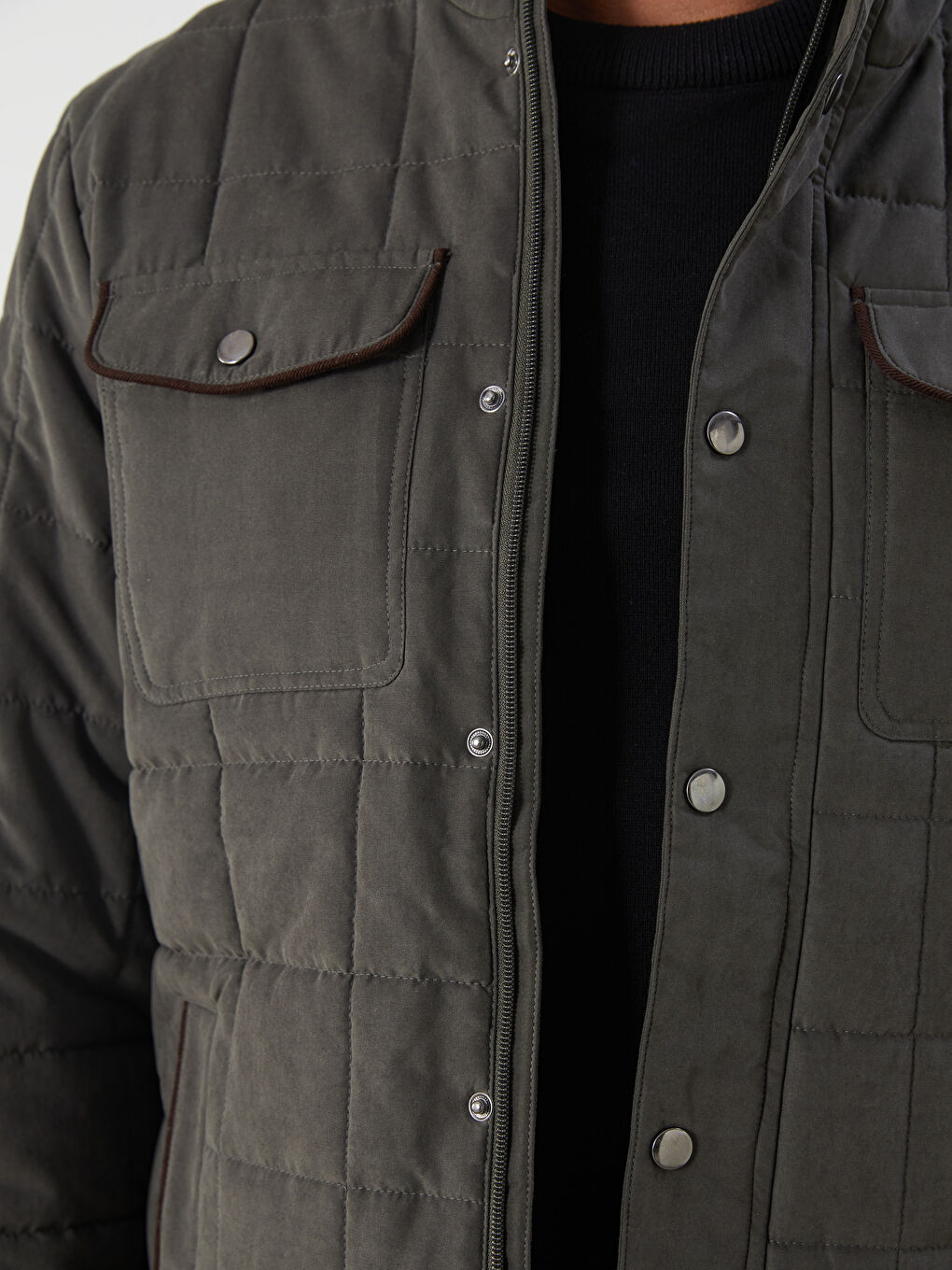 Haki Standart Kalıp Dik Yaka Erkek Şişme Mont-2