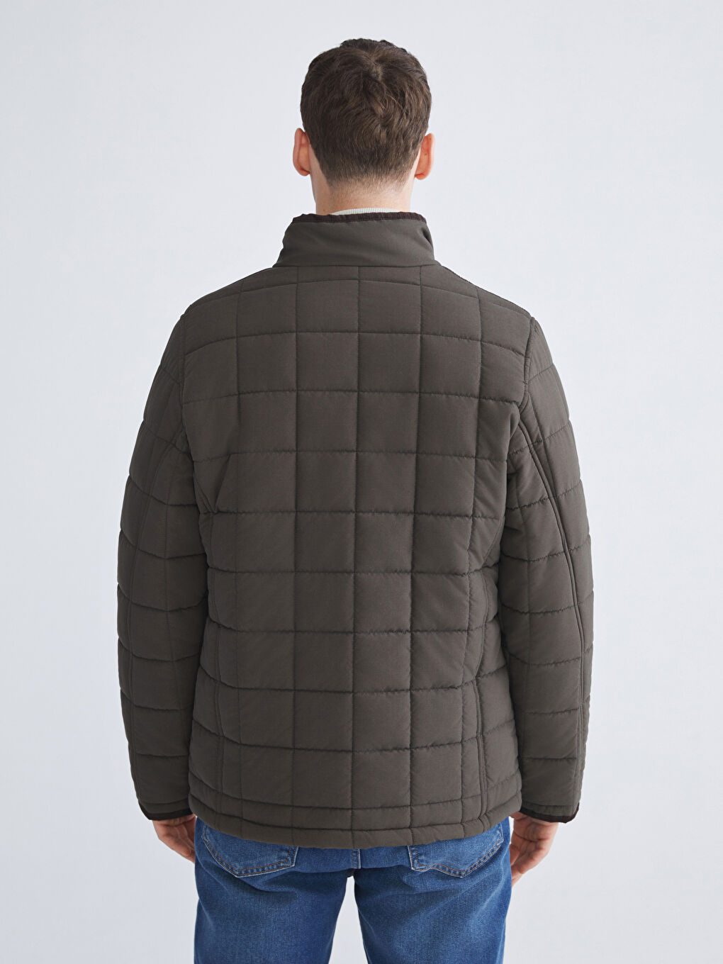 Lacivert Standart Kalıp Dik Yaka Erkek Şişme Mont-4