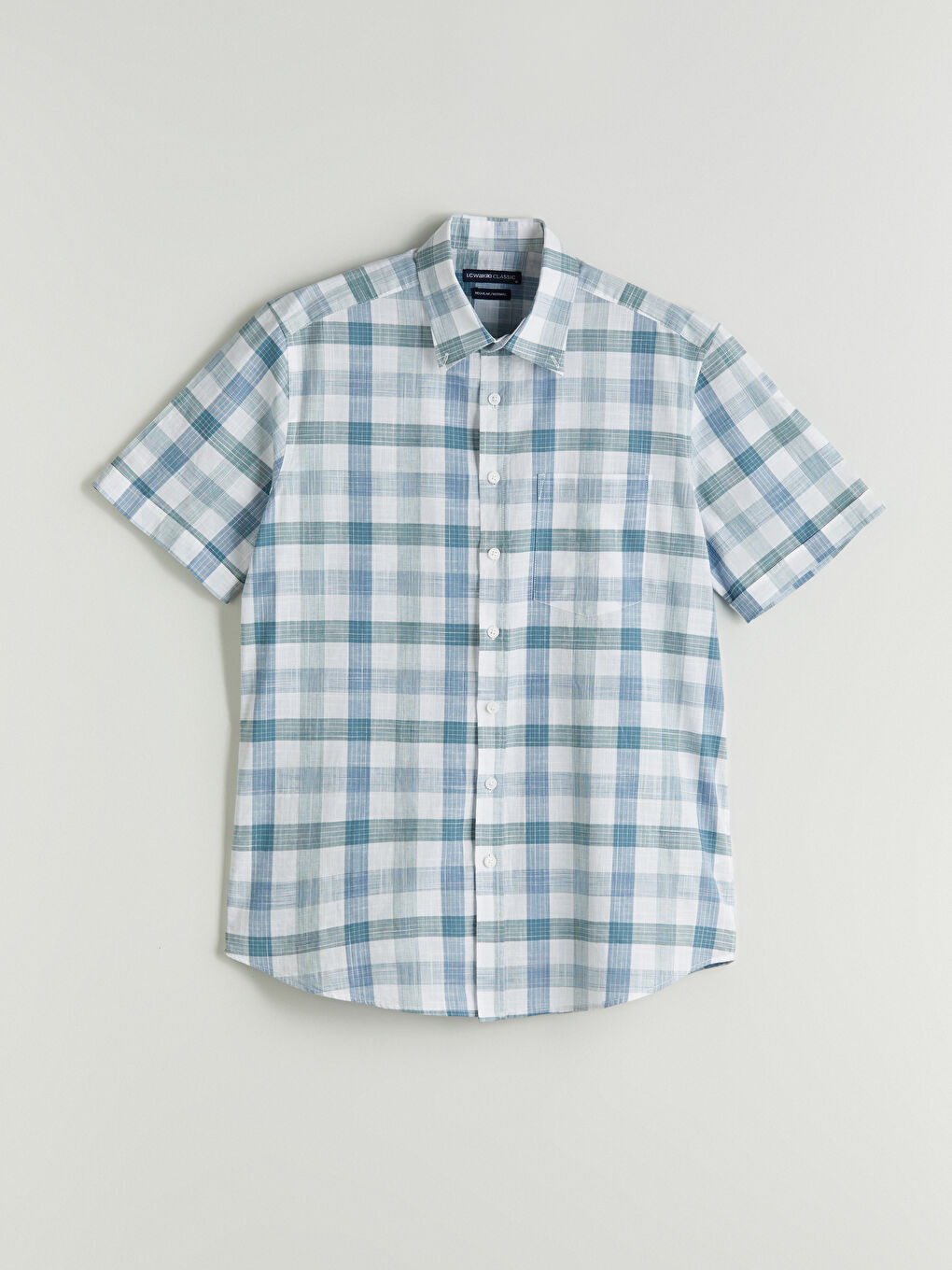 Regular Fit Short Sleeve Plaid Poplin Men's Shirt-4