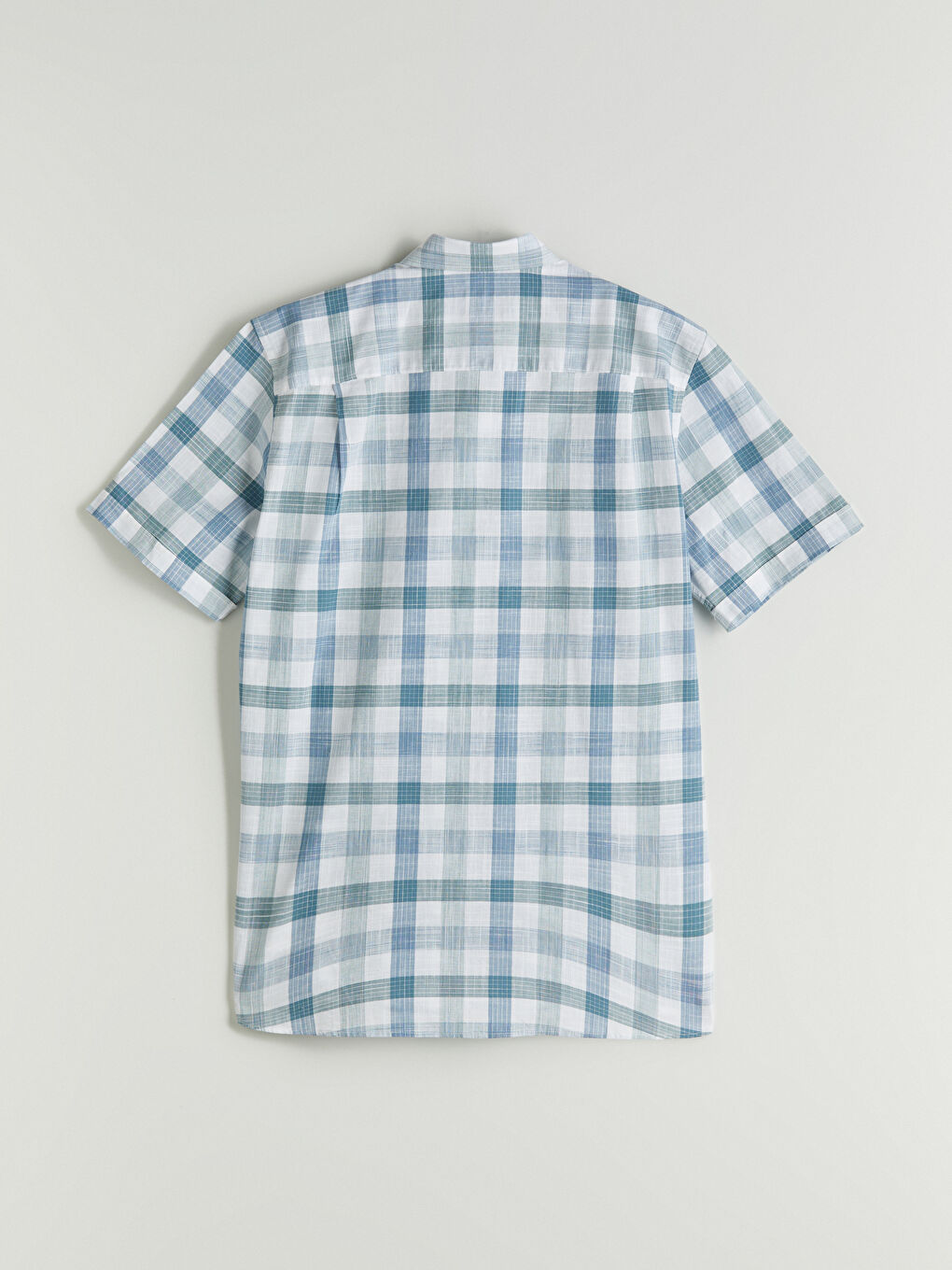 Regular Fit Short Sleeve Plaid Poplin Men's Shirt-5