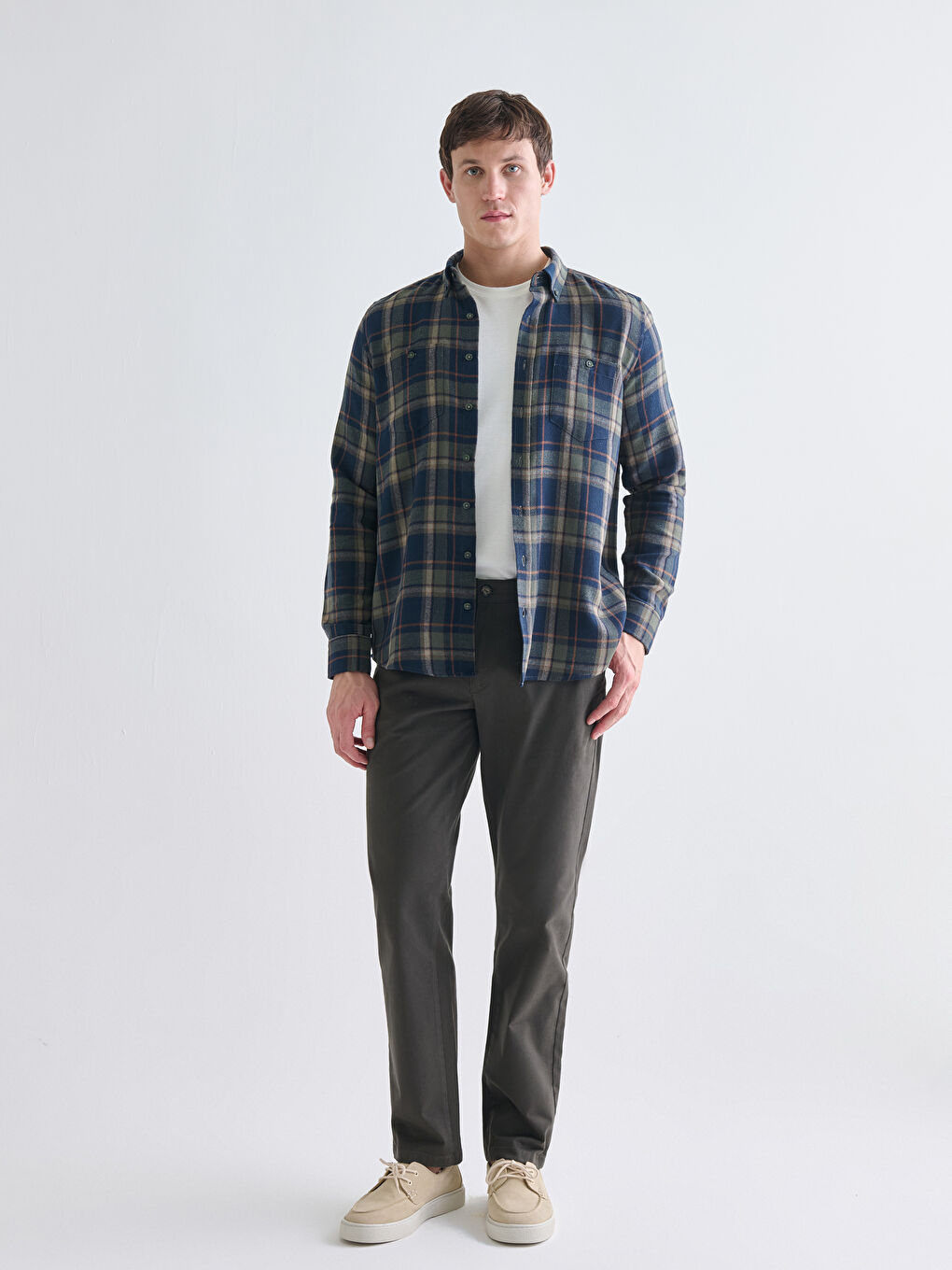 Regular Fit Long Sleeve Plaid Gabardine Men's Shirt-1
