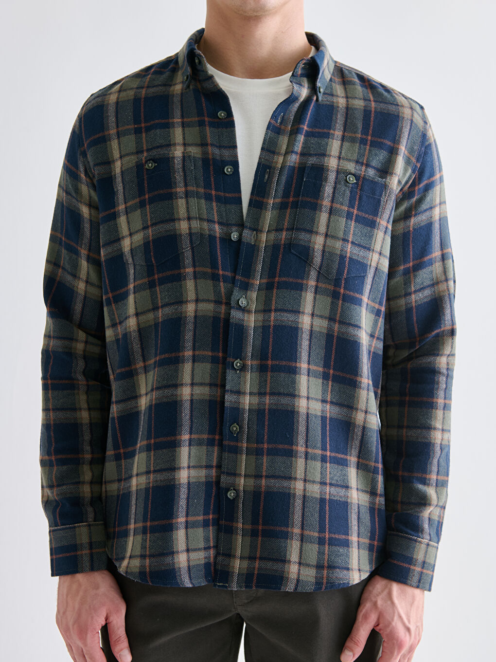 Regular Fit Long Sleeve Plaid Gabardine Men's Shirt-2
