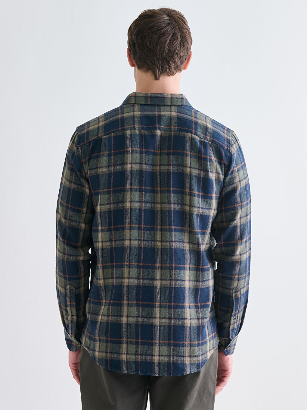 Regular Fit Long Sleeve Plaid Gabardine Men's Shirt-3