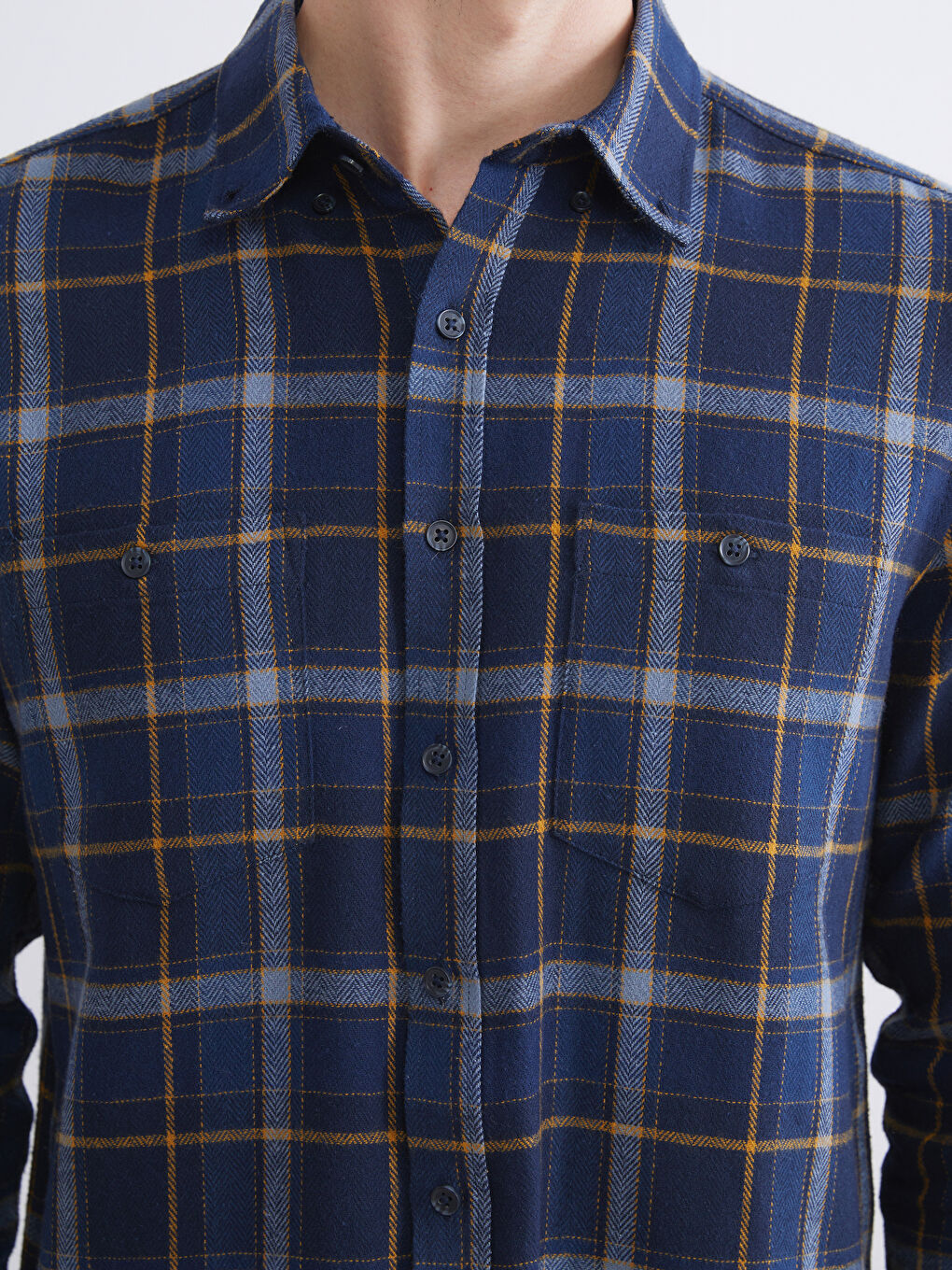 Regular Fit Long Sleeve Plaid Gabardine Men's Shirt-2