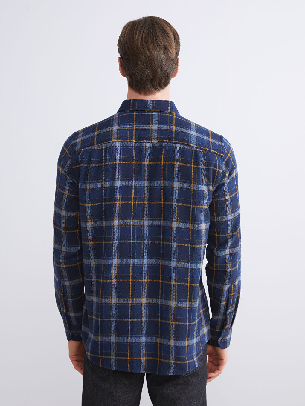 Regular Fit Long Sleeve Plaid Gabardine Men's Shirt-3