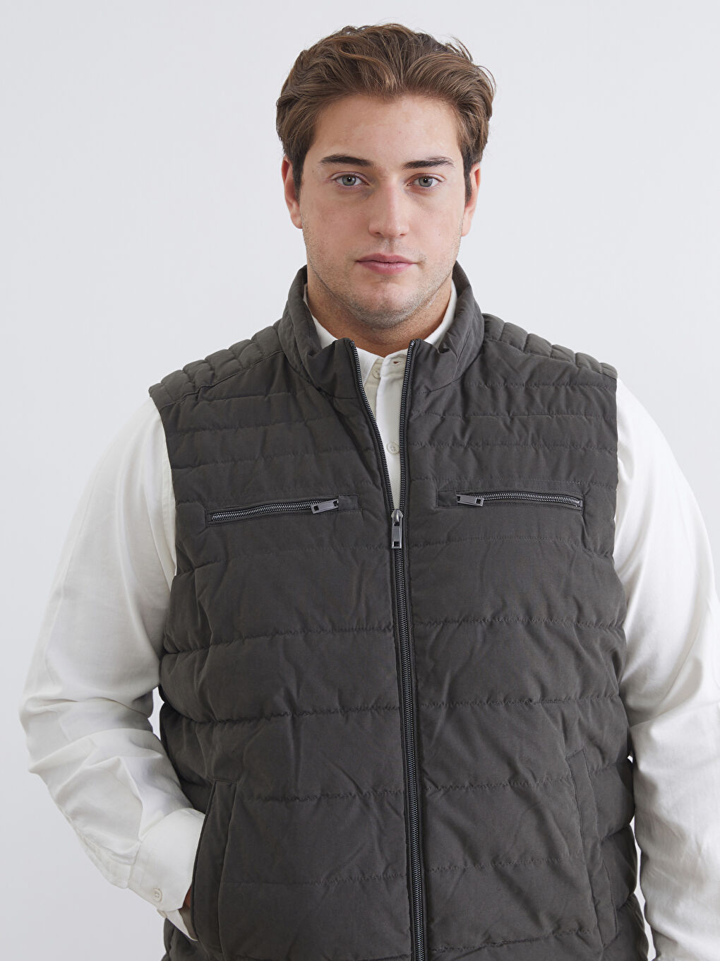 Haki Standart Kalıp Dik Yaka Erkek Şişme Yelek-1