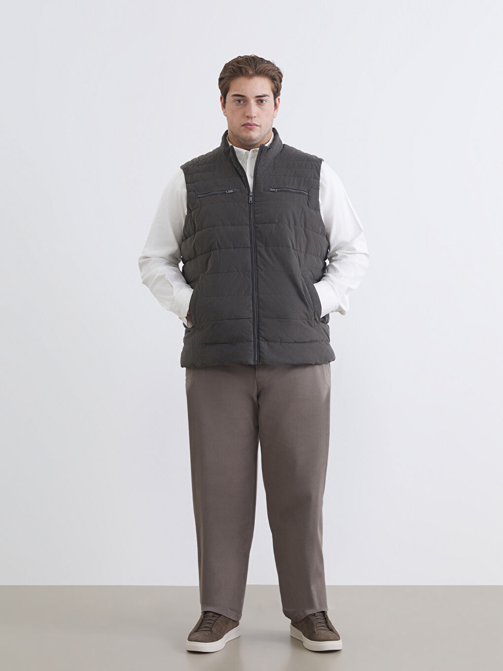 Haki Standart Kalıp Dik Yaka Erkek Şişme Yelek-5