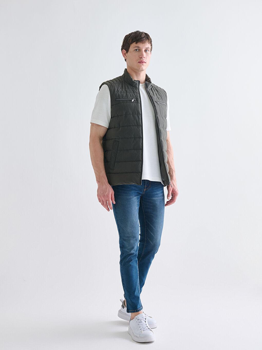 Haki Standart Kalıp Dik Yaka Erkek Şişme Yelek-2